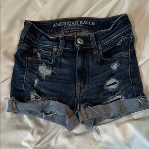 American Eagle Outfitters Women's Ripped Jean Shorts - Dark Blue